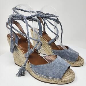 Joie Phyllis Espadrille Wedge Sandal Women EU40/US9.5 Blue Denim Tassel Wrap